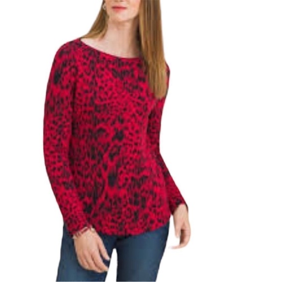 New with Tags -
Chico's Red and Black Animal Print Crew Neck Sweater - Picture 4 of 8